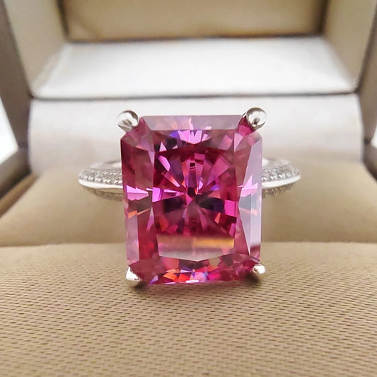 Luomansi Temperament Fine Ring 8x10MM 5CT Pink Cut Moissanite GRA Certificate Solid 925 Silver Premium Jewelry Anniversary Pair