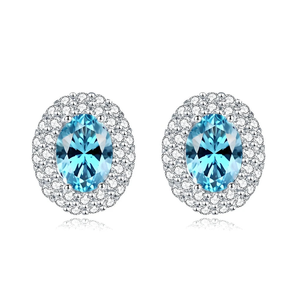 Wong Rain Solid 925 Sterling Silver Oval Cut 5*7MM Lab Sapphire Citrine Aquamarine Gem Ear Studs Earrings Fine Jewelry Wholesale