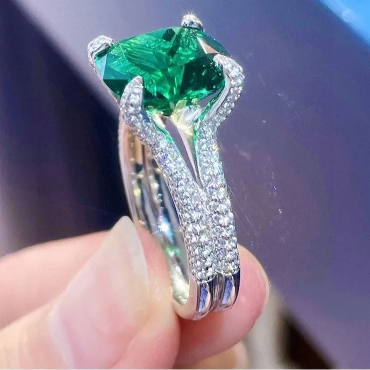 WUIHA 100% 925 Sterling Silver Lab Sapphire Emerald High Carbon Diamonds Gemstone Wedding Engagement Cocktail Ring Fine Jewelry