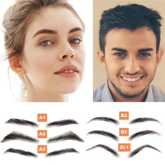WIGUNDLE Fake Eyebow Women Or Man Hair Brazilian Hair invisible Handmade 100% Human Hair Fake Eyebrows Hand Tied False Eyebrows