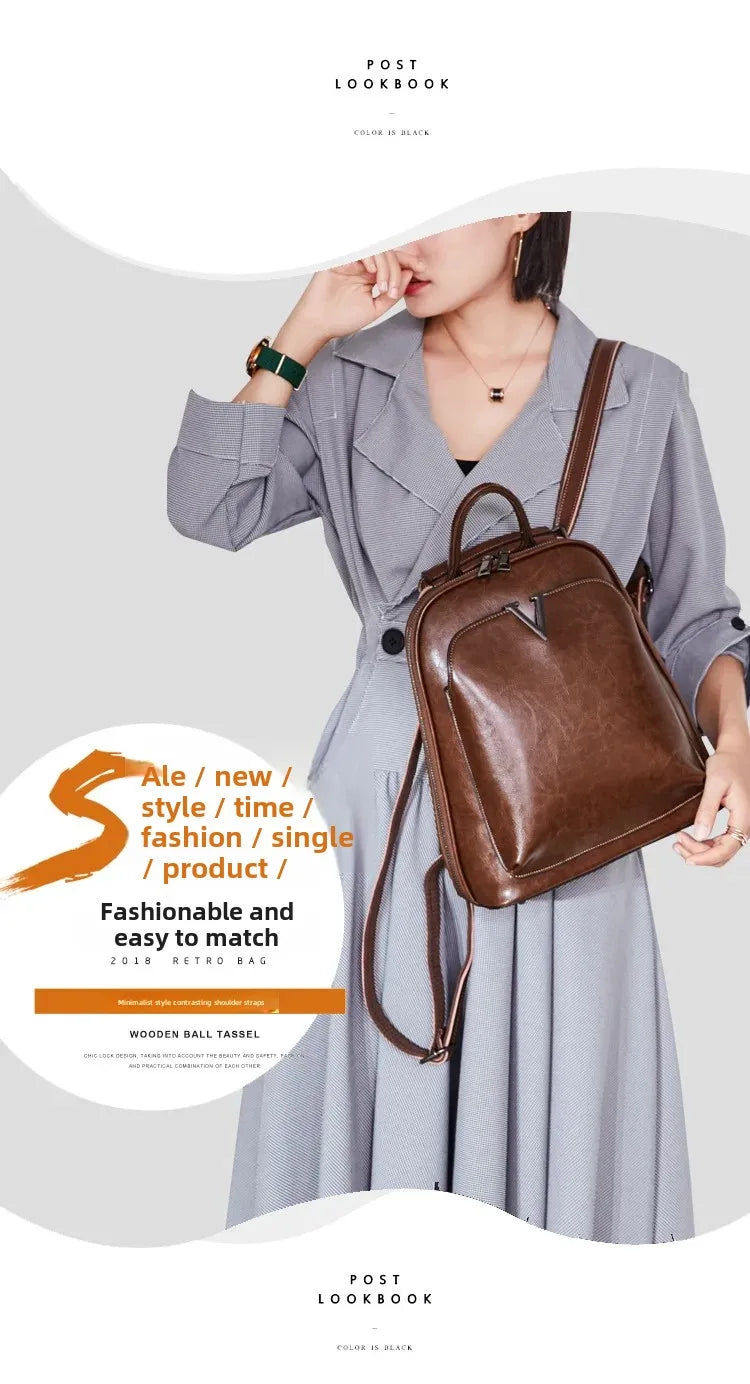 Fashionable High-Quality Leather Women's Backpack Casual Multifunctional Large Capacity Hot Sale Of The Season New Style Double