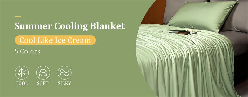 Cooling Blanket for Bed Silky Air Condition Comforter Lightweight Cooled Summer Quilt with Double Side Cold & Cooling Fabric