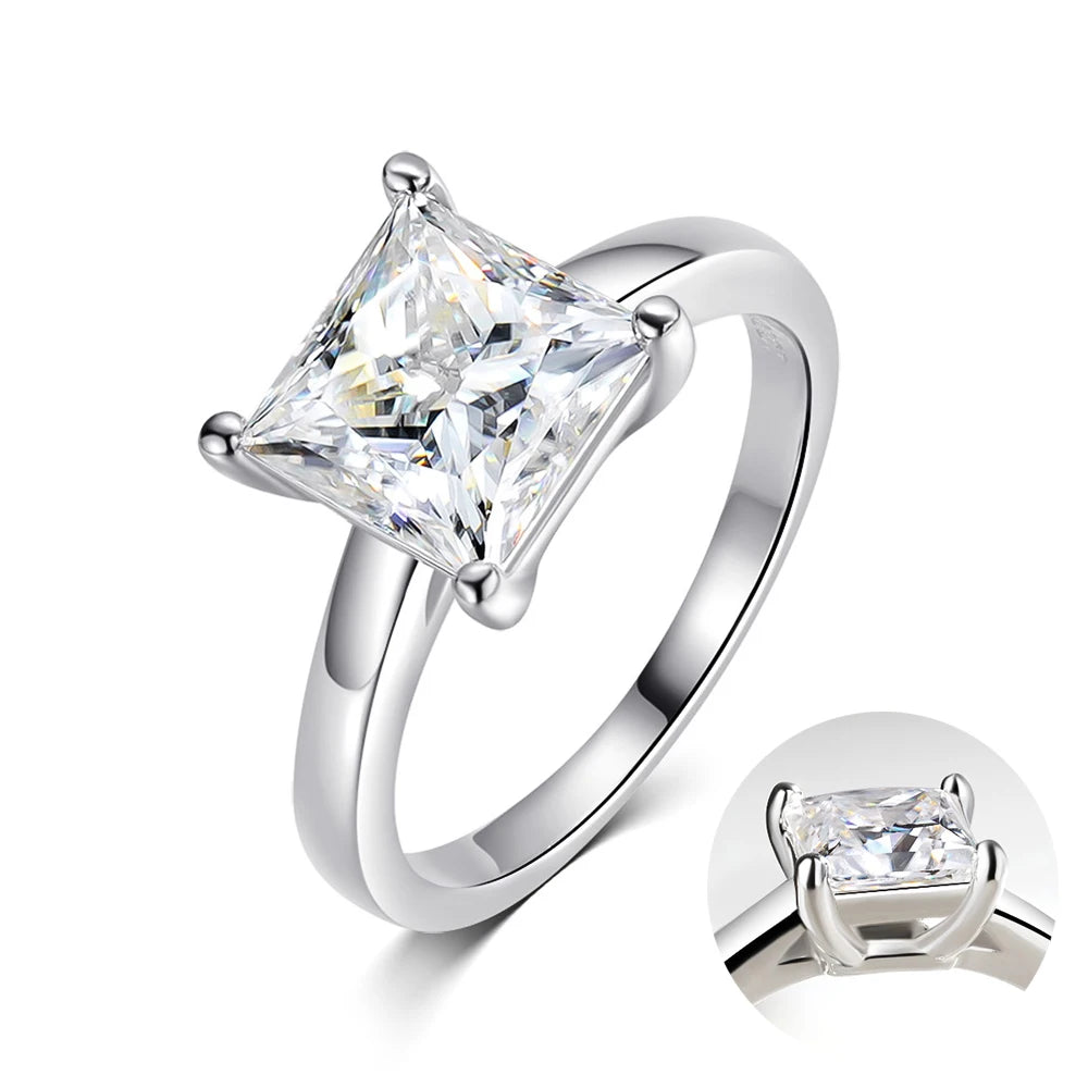 1/2/3/4 Carat Princess Cut Moissanite Engagement Ring with GRA Solitaire Diamond Wedding Promise Bands for Women Fine Jewelry