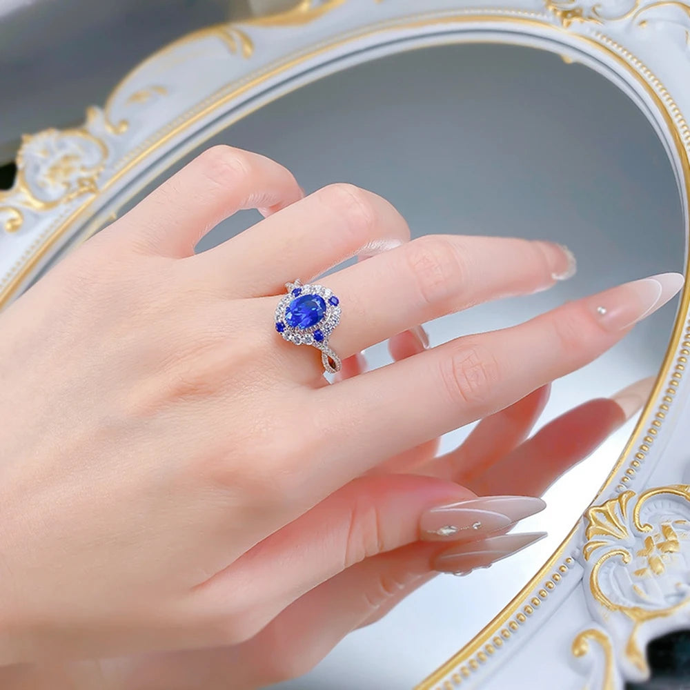 Wong Rain Classic 925 Sterling Silver Oval Cut 6*8 MM Sapphire High Carbon Diamond Gems Engagement Rings Fine Jewelry Wholesale