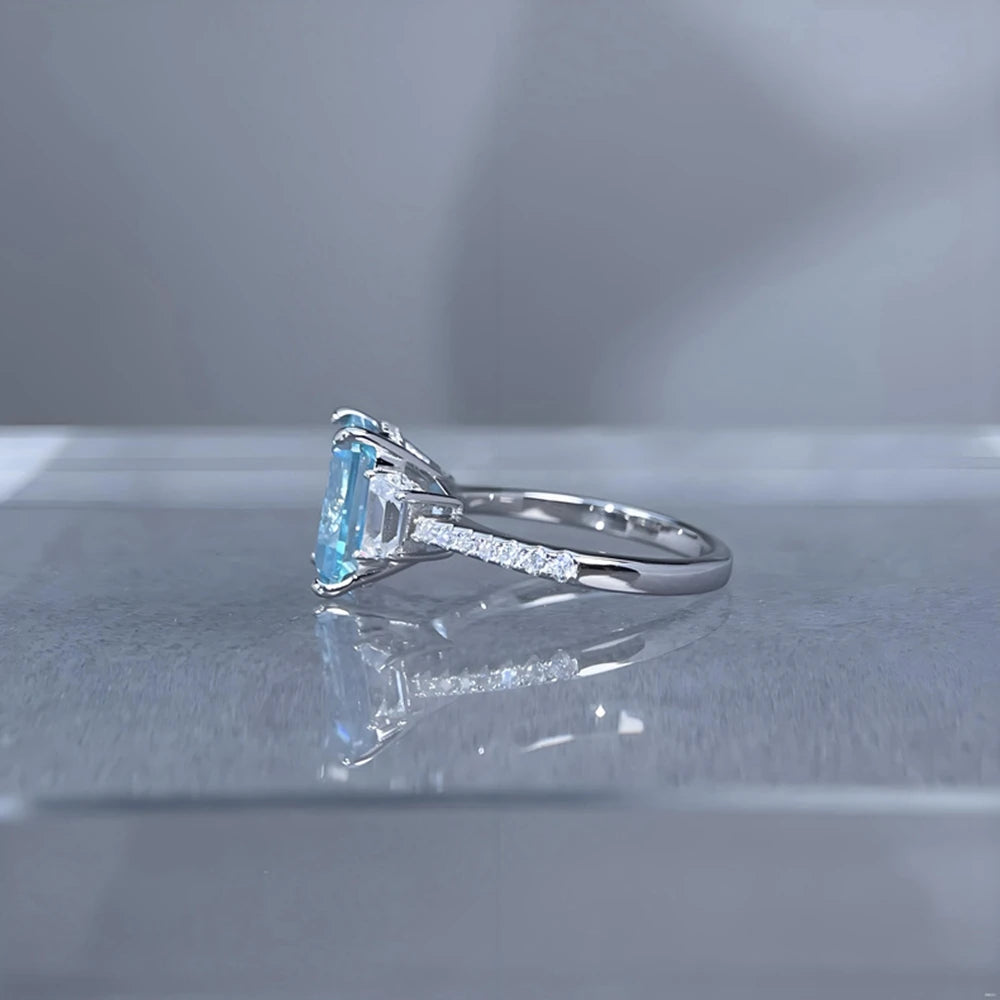 Wong Rain 925 Sterling Silver Emerald Cut 8*10 MM Aquamarine Citrine High Carbon Diamond Wedding Engagement Rings Fine Jewelry