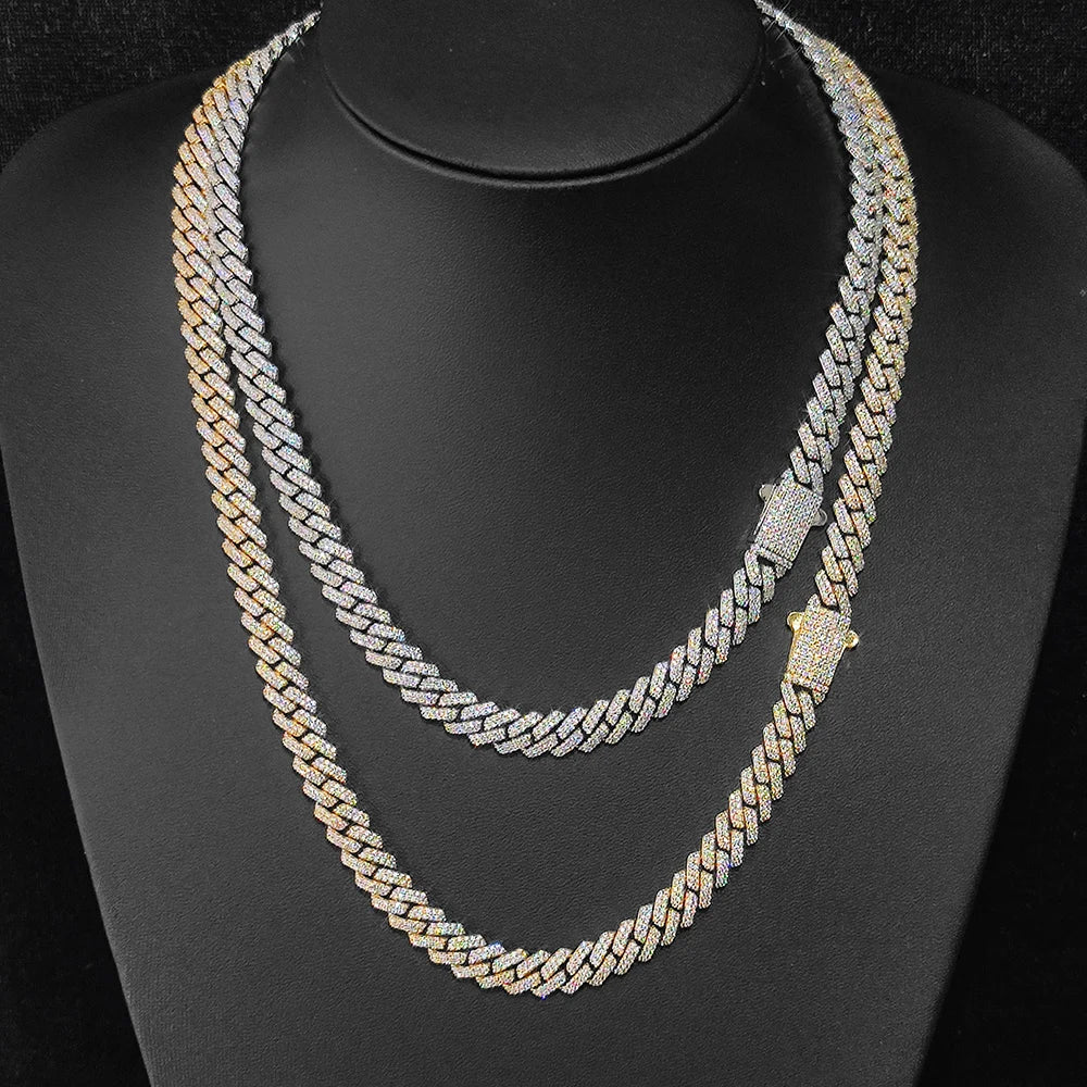 Wholesale 8Mm Hip Hop Jewelry 2 Rows Thin Cuban Link Chains Cubic Zirconia Iced Out Argenteous For Girl Cuban Necklaces Men