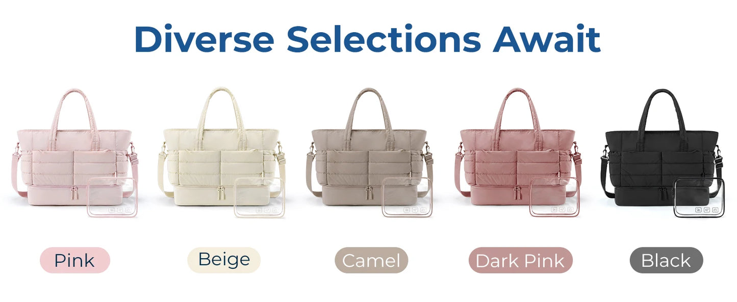 BAGAMRT Travel Bags Puffy Tote Bag Large Capacity Quilted Shoulder Handbag traveling Luggage Bags with Shoe Separation