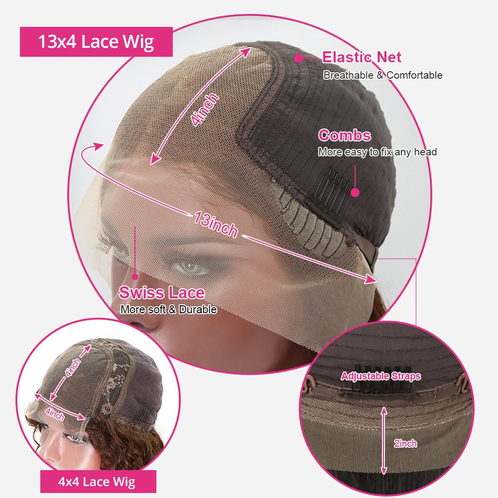 Highlight Ombre Straight Short Bob 4x4 Lace Closure Wigs 100% Human Hair Vietnamese 200 Density #4/27 Color 13x4 Lace Front Wig