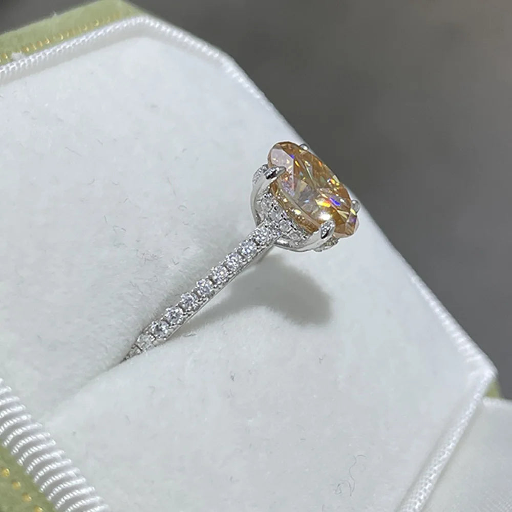 Serenity 2ct Oval Cut Champagne Moissanite Rings for Women Men 100% S925 Sterling Silver Plated 18K Lab Diamond Eternity Rings