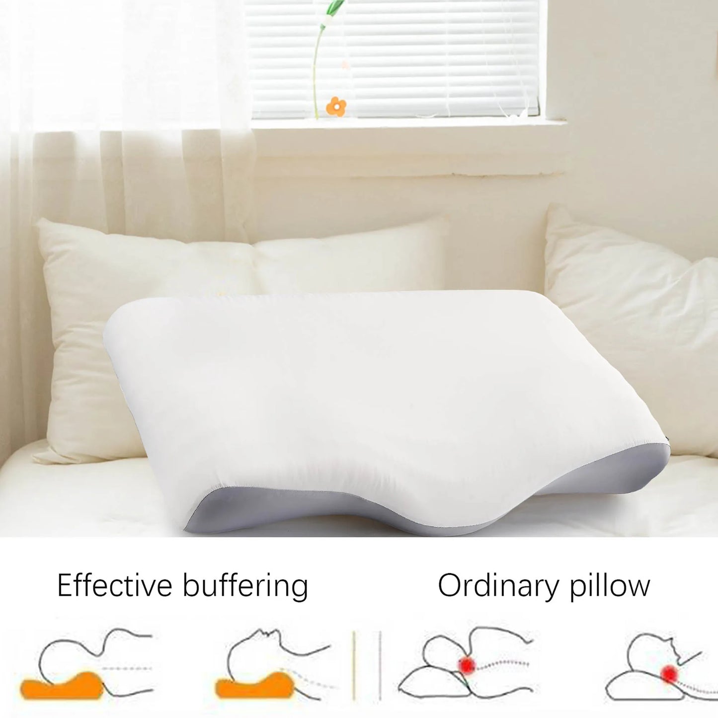 Gray Ergonomic Butterfly Memory Foam Pillow for Neck Support, Comfort, and Pain-Free Sleep