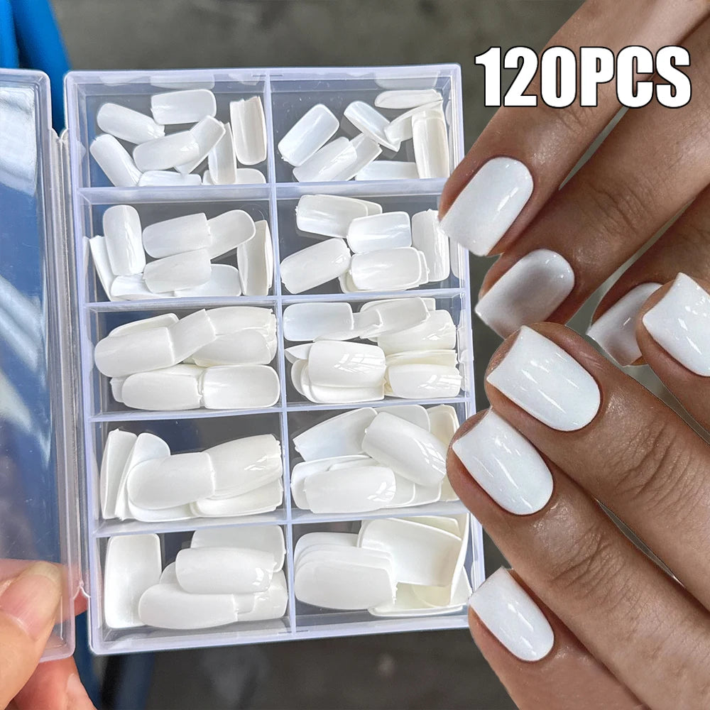 576pcs/box Colorful Long Coffin Fake Nails Glossy Soft Gel French Nail Tips Simple Press On Nail 24Grid Huge Capacity False Nail