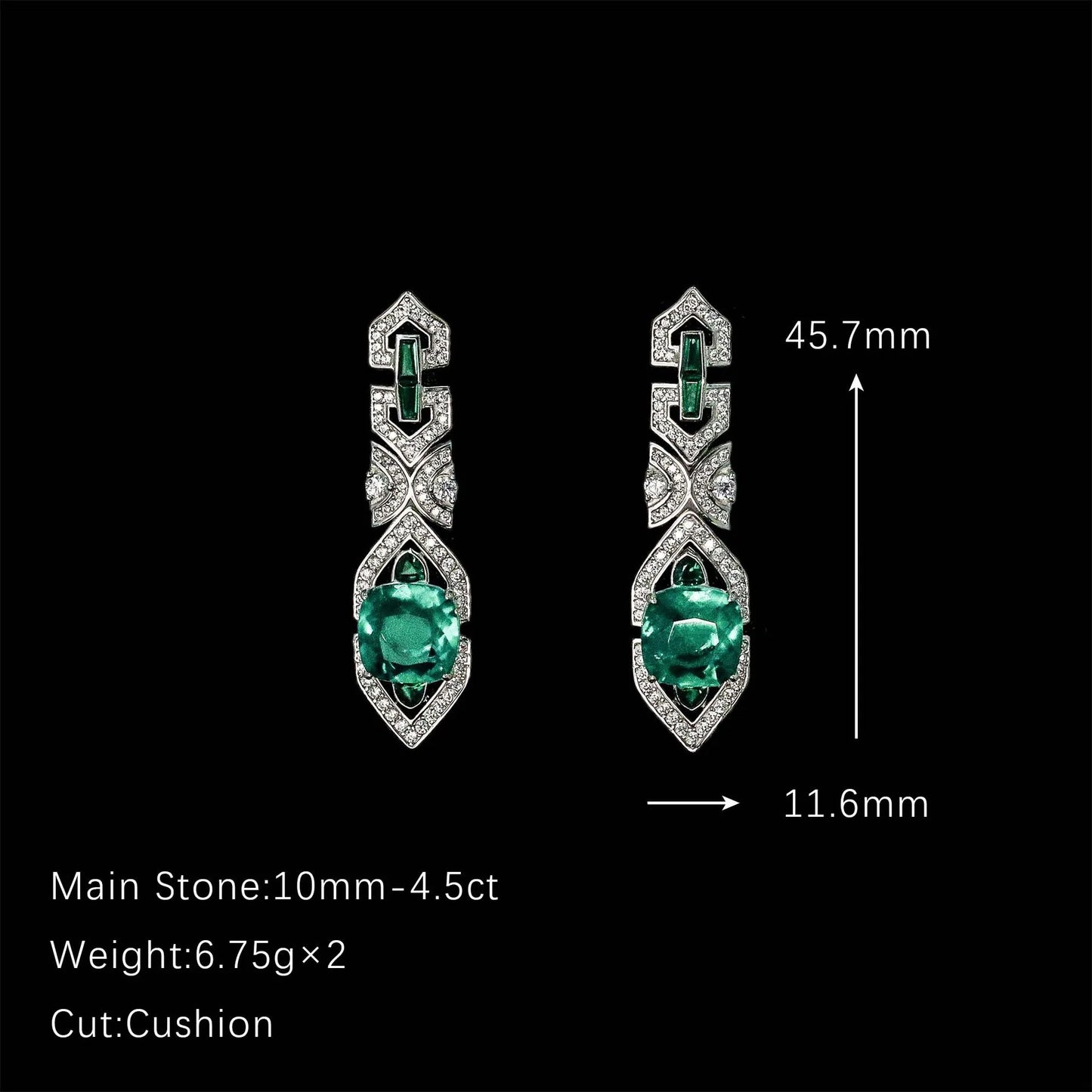 WUIHA Vintage 100% 925 Sterling Silver Cushion Cut Lab Sapphire Emerald High Carbon Diamonds Drop Dangle Earrings Fine Jewelry