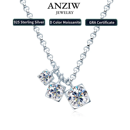 2024 New D0.90CT 3 Stones Pendant Necklace 925 Sterling Silver for Women D Color Round Moissanite Necklace Trend Fine Jewelry
