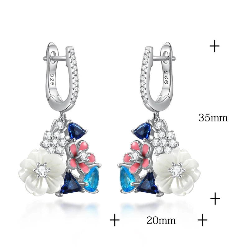 LAYA Earrings For Women White Shell Flower Shining Zircon Handmade Enamel Engagement Romantic Wedding Trendy Party Fine Jewelry