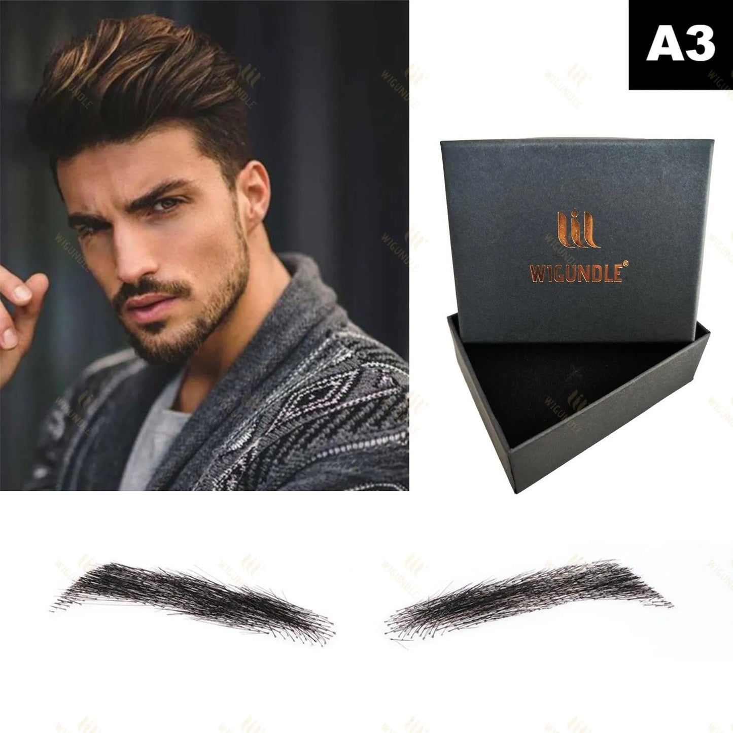 WIGUNDLE Fake Eyebow Women Or Man Hair Brazilian Hair invisible Handmade 100% Human Hair Fake Eyebrows Hand Tied False Eyebrows