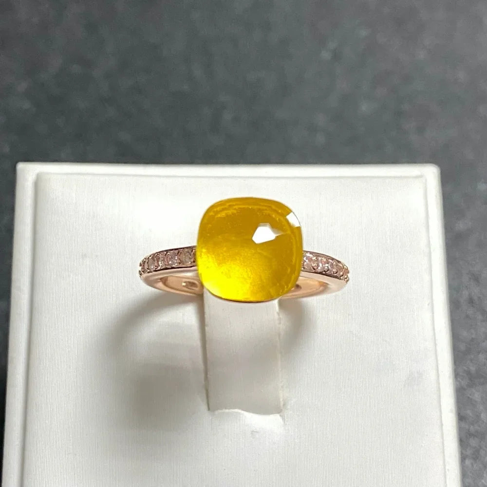 Ladies Square Candy Ring Slim Single Row Zircon Crystal Ring Platinum Plated Amethyst Jewelry Party Gift for Women