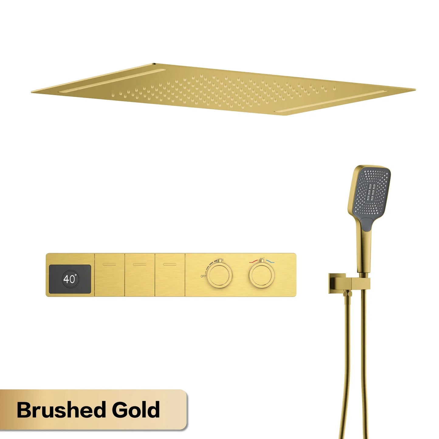 Luxury brass gun gray ceiling constant temperature shower system LED digital display hot and cold water embedded bathroom faucet