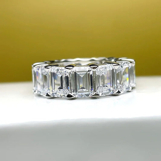 Eternity Emerald Cut Lab Diamond Ring 925 Sterling Silver Wedding Band Rings for Women Men Engagement Promise Party Jewelry