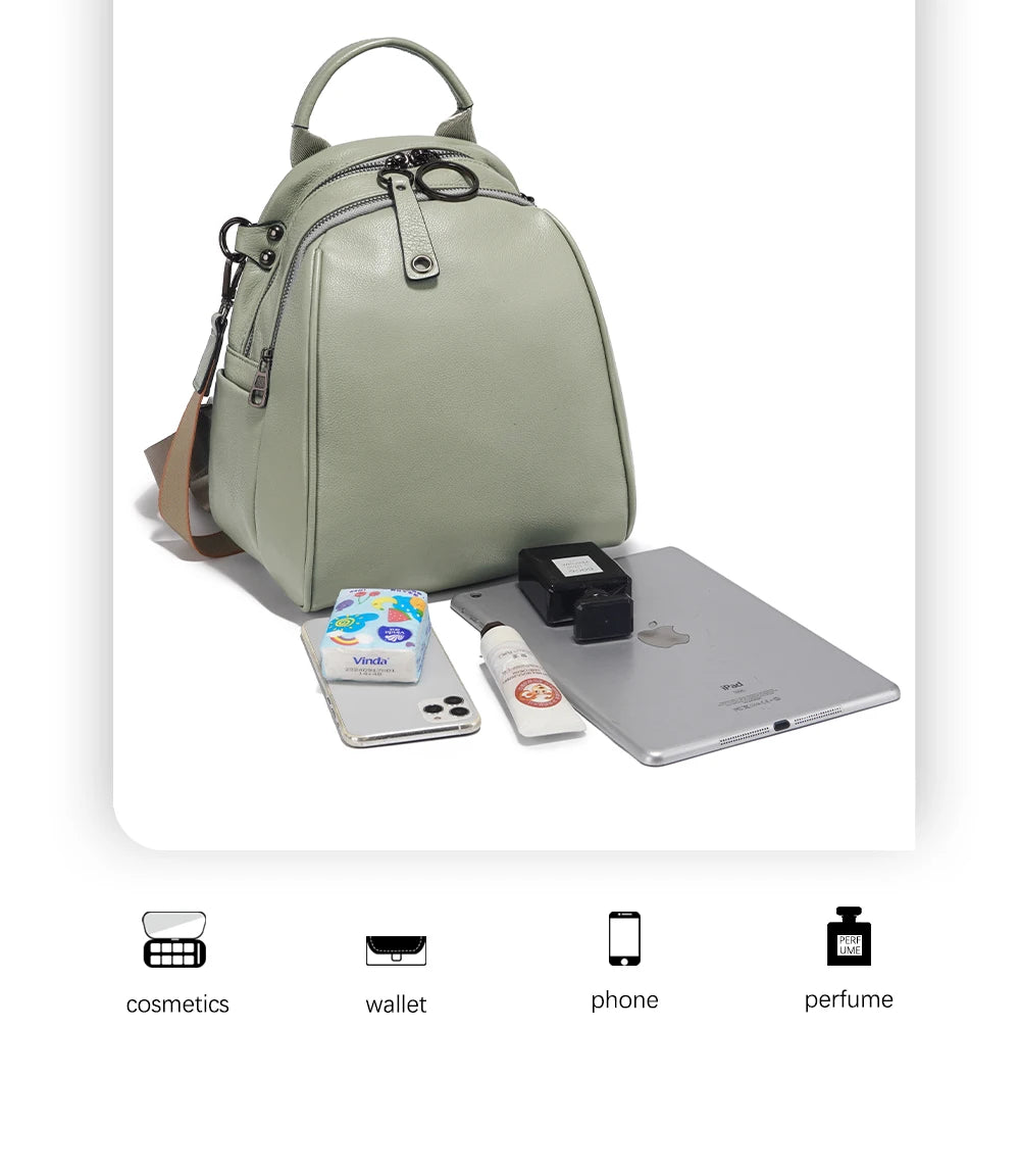 Zency Women's Soft Genuine Leather Travel Backpack Large Capacity Convertible Rucksack Knapsack Multi-compartment Shoulder Bag