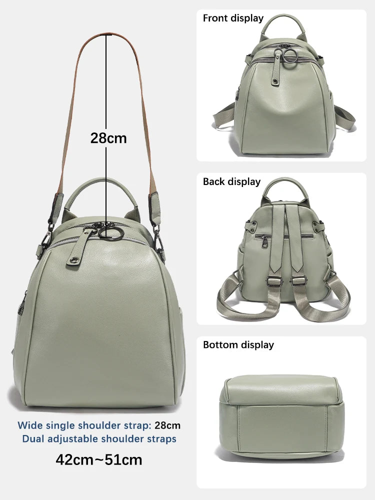 Zency Women's Soft Genuine Leather Travel Backpack Large Capacity Convertible Rucksack Knapsack Multi-compartment Shoulder Bag