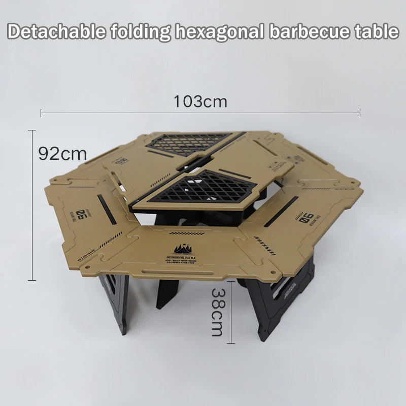 Multi-Functional Camping Table Portable 6-Sided BBQ&Tea Table, Foldable&Removable Outdoor Stove Complete Set For Outdoor Cooking