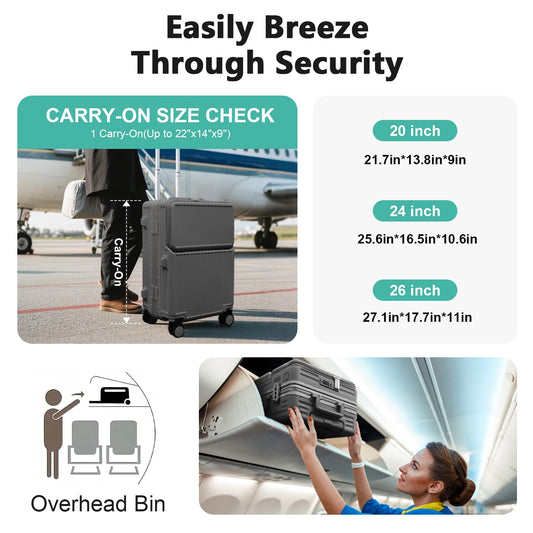 AIWEINY 2025Hard Shell Luggage 20 Inch Travel Luggage, Carry-On Luggage Spinner TSA with Lid, PC+ABS Aluminum Frame 20'' - 26''