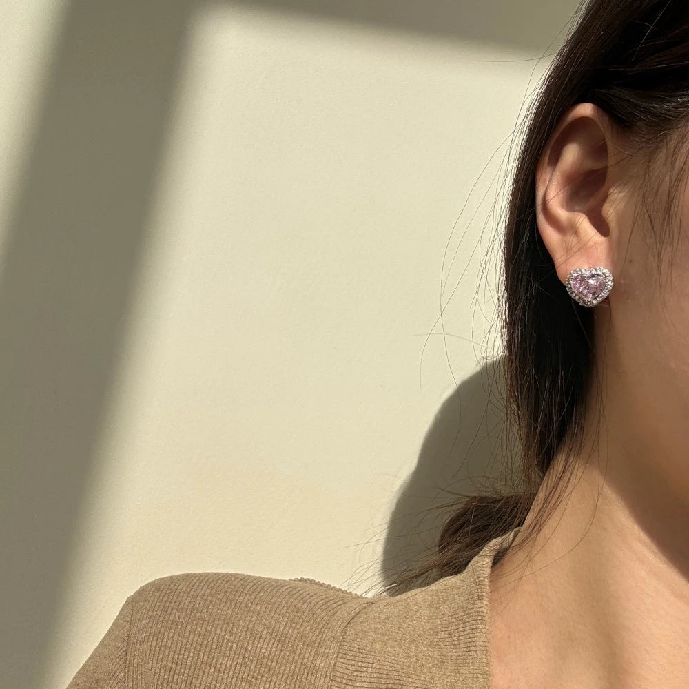 Wong Rain 925 Sterling Silver Heart Cut 8*10MM Lab Sapphire High Carbon Diamond Gems Pendant/Necklace/Earrings/Rings Jewelry Set