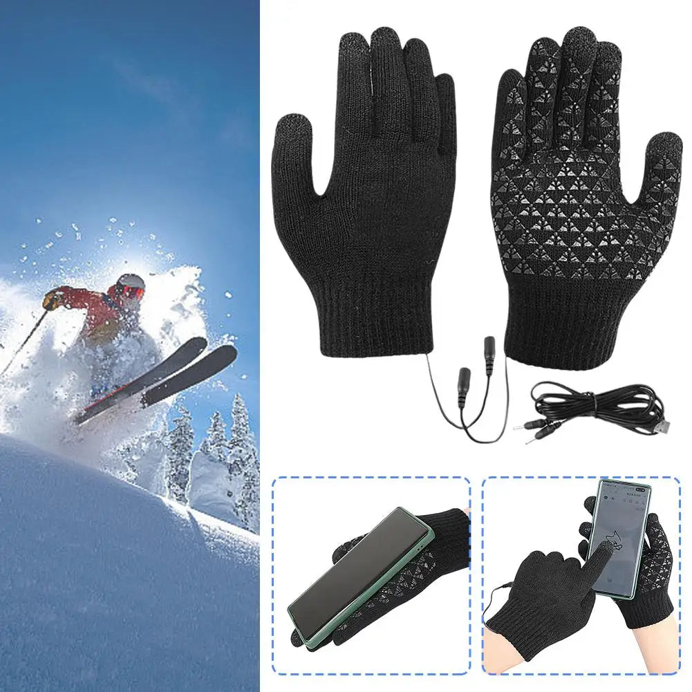 Electric USB Heated Gloves Winter Gloves Thermal Touch Screen Thermal Windproof Warm Knitted Glove Motorcycle Bicycle Gloves
