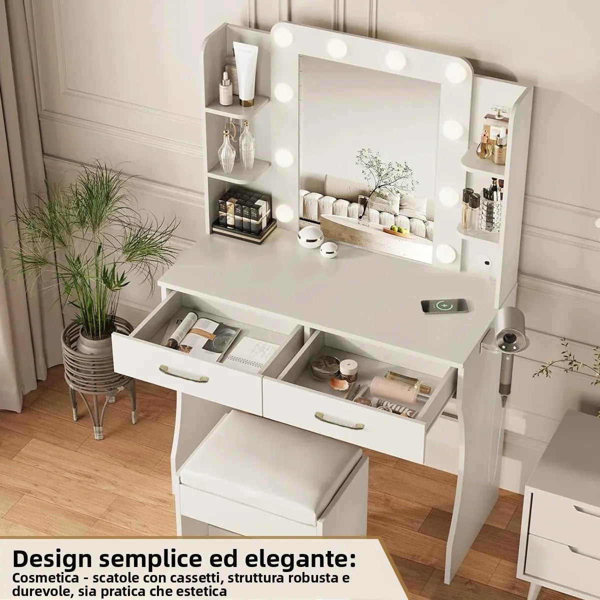Mihtrov Level-shelves Makeup Table For Small Aparttment Adjustable Led Light Mirror Dressing Desk With Makeup Stool Detachable Vanity Desk Gift For Daughter & Friends