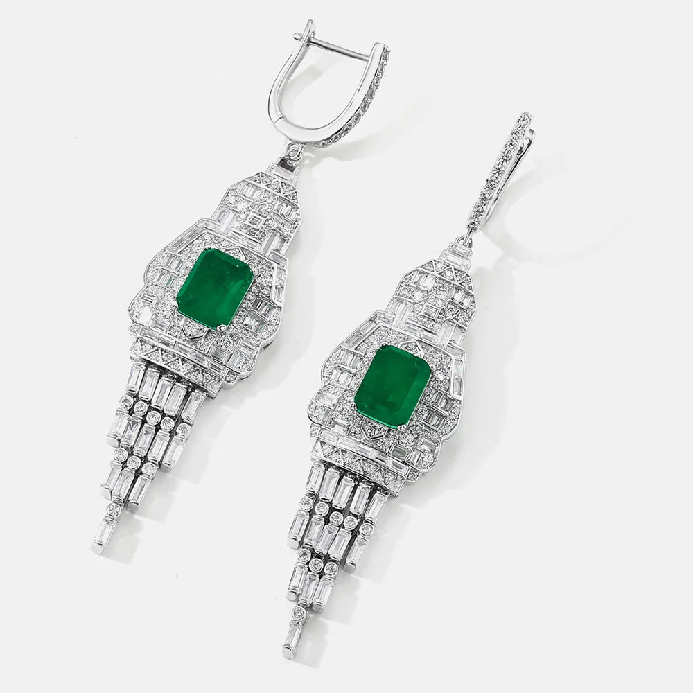 WUIHA Vintage 925 Sterling Silver Lab Sapphire Emerald High Carbon Diamonds Drop Dangle Wedding Engagement Earrings Fine Jewelry