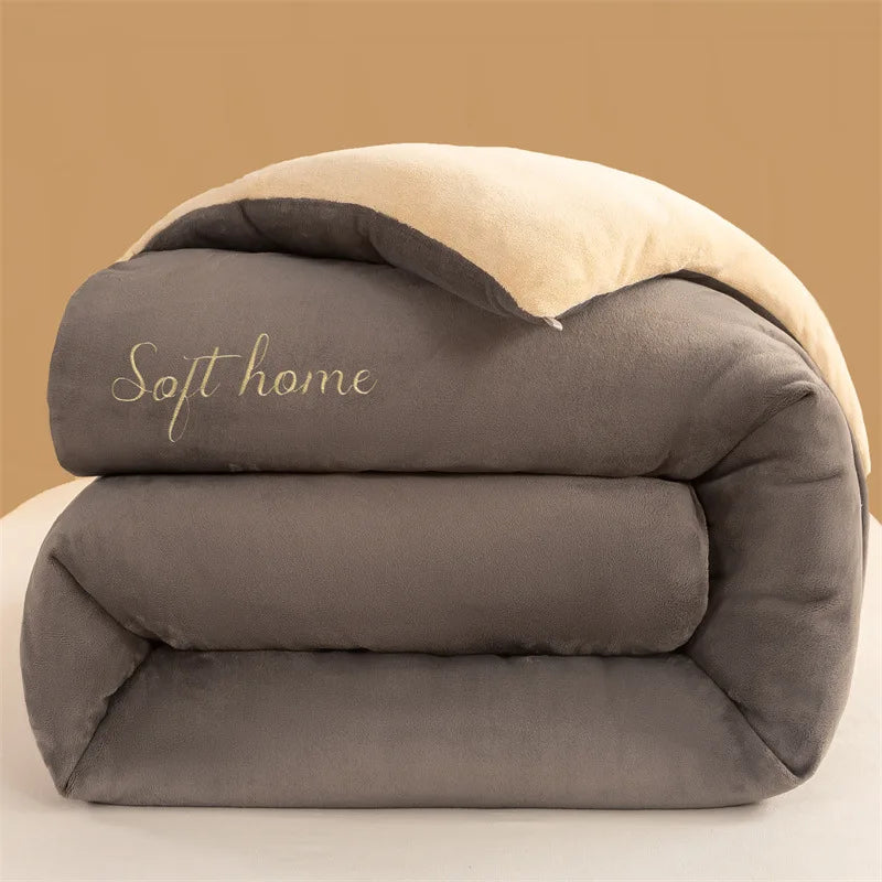 Thicken Lamb Double-faced Velvet Quilt Wool Super Warm Winter Comforter Students Dormitory Luxury Blanket Soft Quilt Duvets