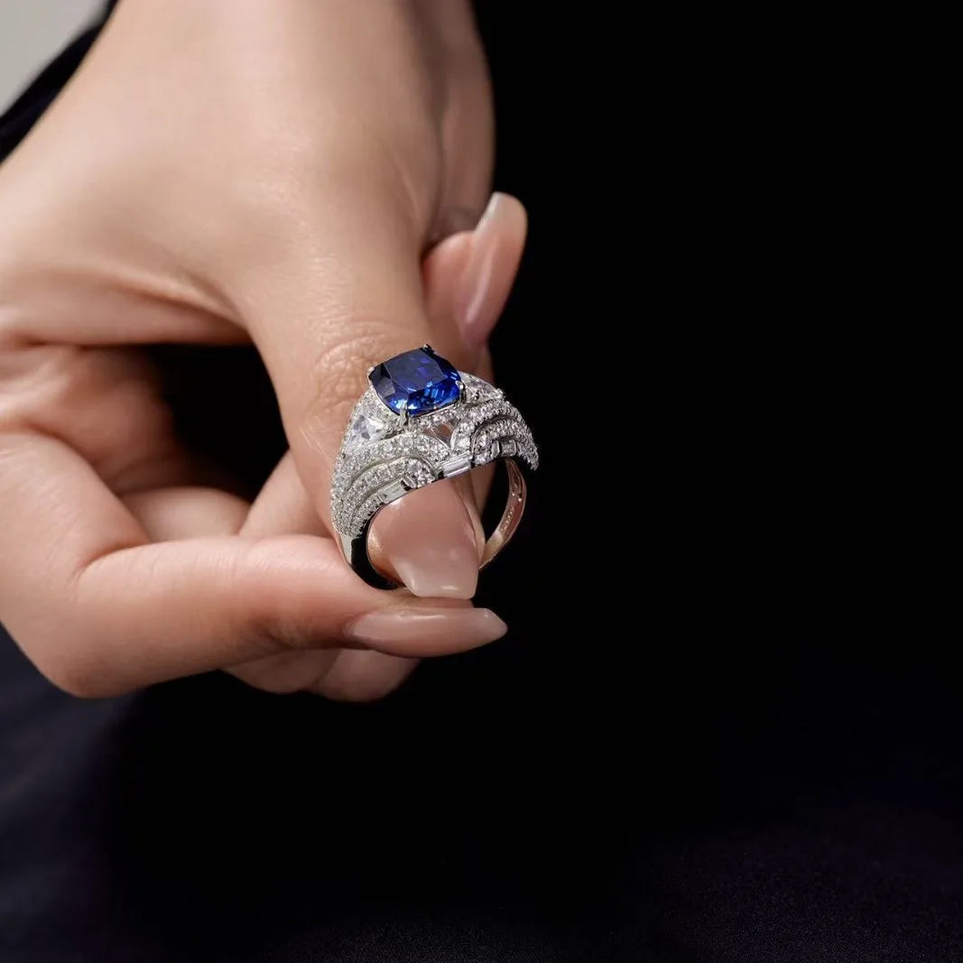 WUIHA Vintage 100% 925 Sterling Silver 4 CT Lab Sapphire High Carbon Diamonds Gemstone Wedding Engagement Ring Fine Jewelry