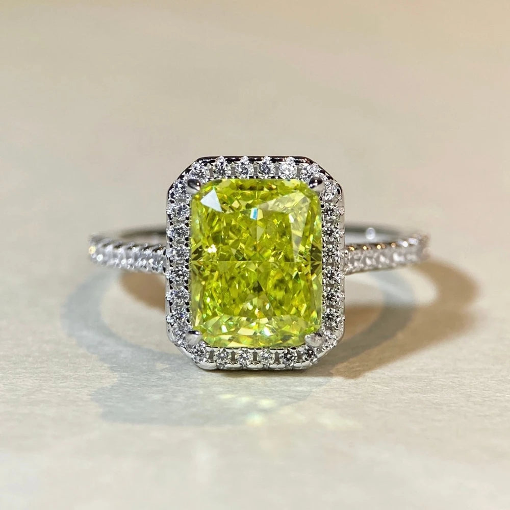 Wong Rain 925 Sterling Silver Radiant Cut 7*9MM Lab Sapphire Emerald Citrine Gems Wedding Engagement Ring for Women Fine Jewelry