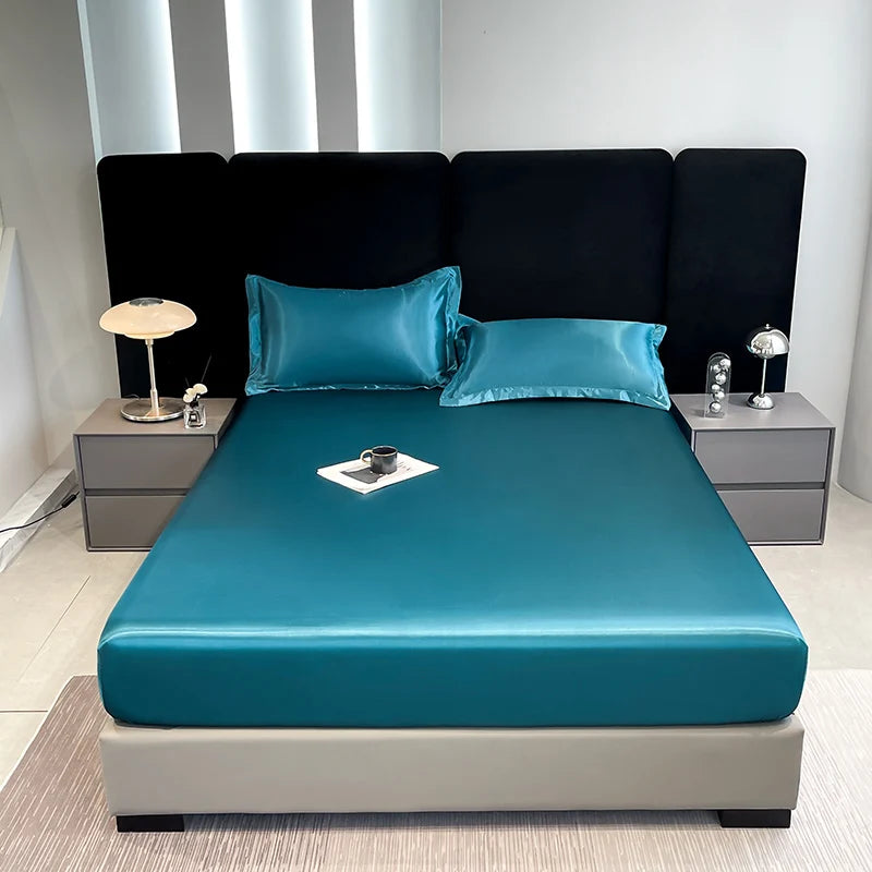Summer Satin Waterproof Couple bed Fitted Sheet Double bed sheets Mattress Cover Bed linen protector single Queen NO Pillowcase