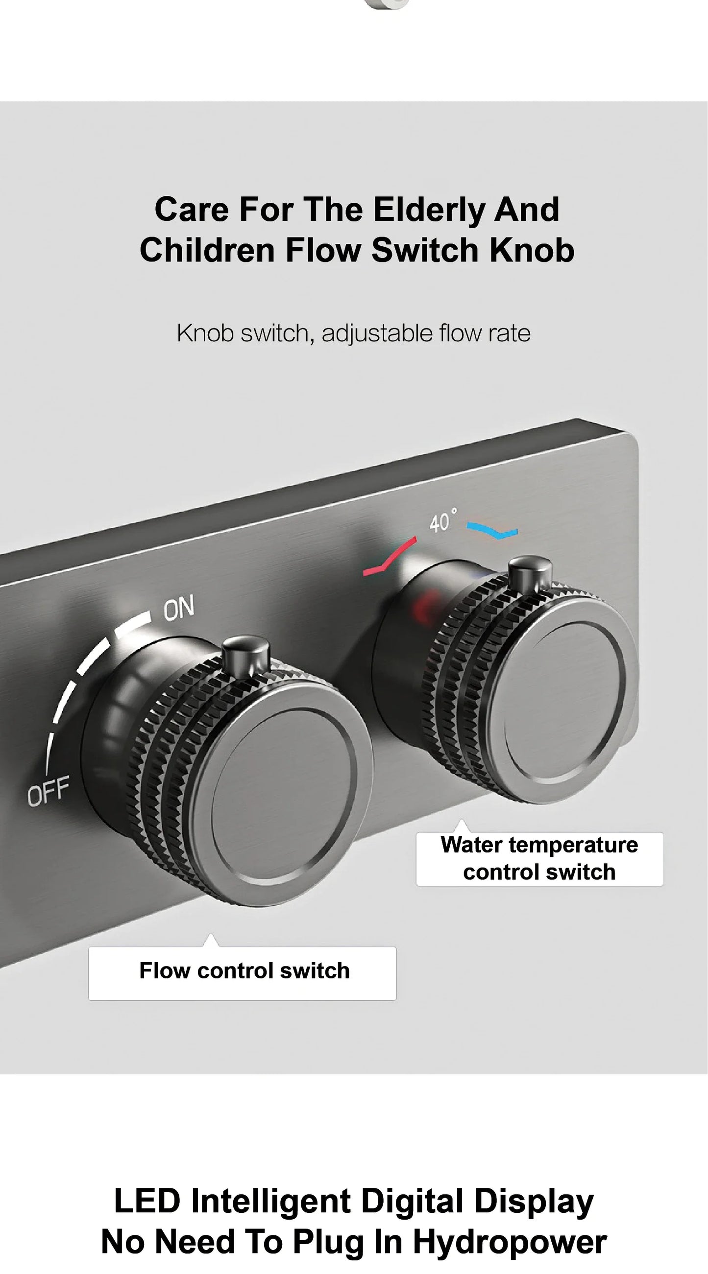Luxury brass gun gray ceiling constant temperature shower system LED digital display hot and cold water embedded bathroom faucet