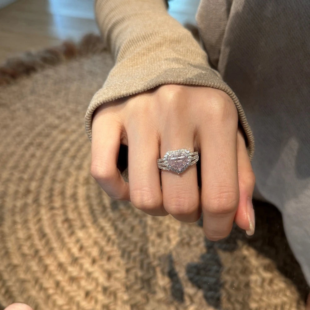 Wong Rain 925 Sterling Silver Heart Cut 8*10MM Lab Sapphire High Carbon Diamond Gems Pendant/Necklace/Earrings/Rings Jewelry Set