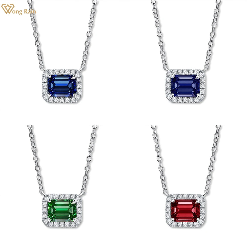 Wong Rain Solid 925 Sterling Silver 6*8 MM Sapphire Emerald Citrine Aquamarine Gems Pendant Necklace Fine Jewelry Gift Wholesale