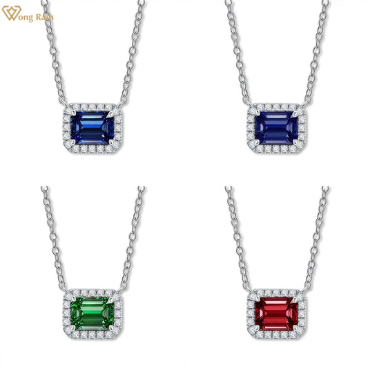 Wong Rain Solid 925 Sterling Silver 6*8 MM Sapphire Emerald Citrine Aquamarine Gems Pendant Necklace Fine Jewelry Gift Wholesale