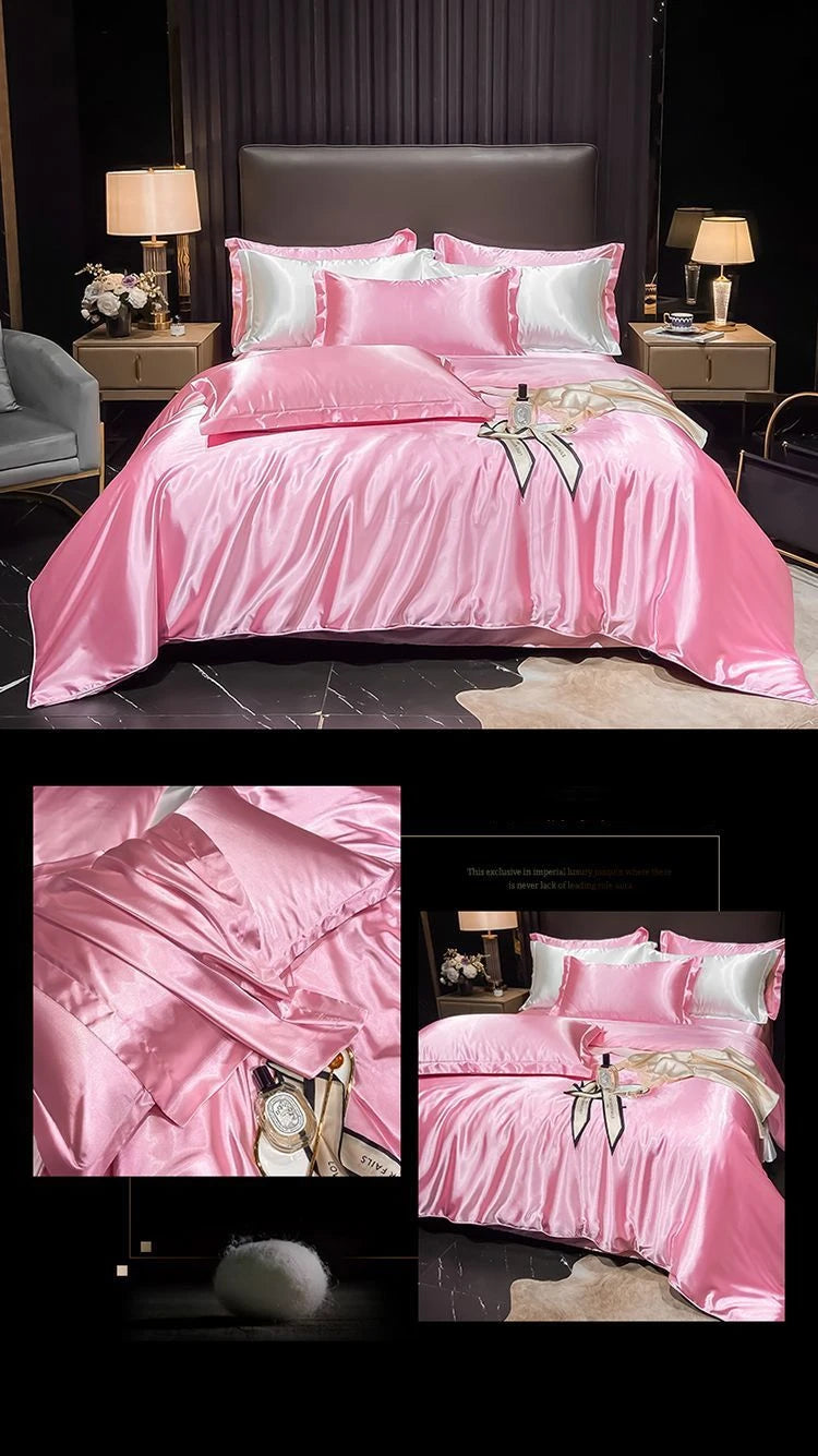 Real 100% Mulberry Silk Bedding Set with Duvet Cover Fitted/Flat Bed Sheet Pillowcase Solid Color 4pcs King Queen Twin Bed Sets