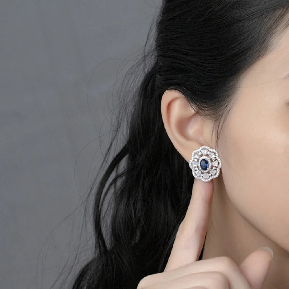 Vinregem 5*7MM Oval Cut Sapphire High Carbon Diamond Gems Romantic Ear Studs Earrings 925 Sterling Silver Fine Jewelry Wholesale