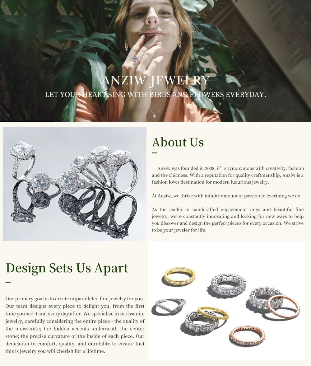 Anziw 3-stone Real 3.6CT Moissanite Wedding Rings for Women 100% S925 Silver Engagement Promise Band Fine Accessories Jewelry