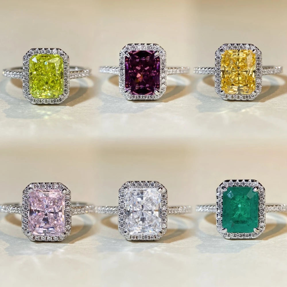 Wong Rain 925 Sterling Silver Radiant Cut 7*9MM Lab Sapphire Emerald Citrine Gems Wedding Engagement Ring for Women Fine Jewelry