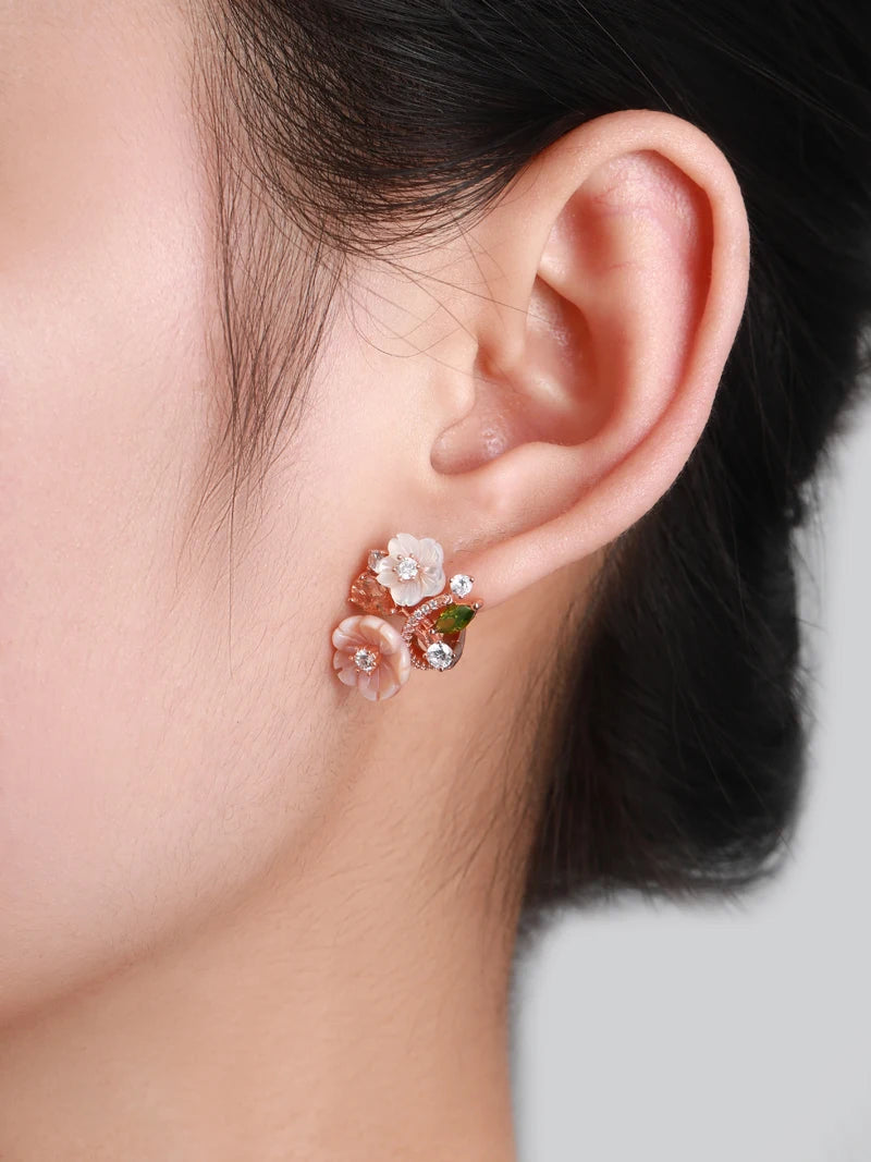Laya Clip Earrings For Women High Quality Zircon Natural Shell Flower 925 Sterling Silver Fashion Original Jewelry 2022 Trend