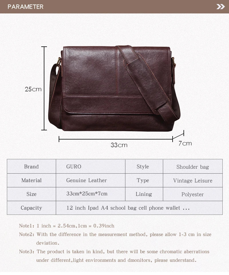 Luxury Design Genuine Leather Shoulder Bag Men's Business Briefcase Natural Cowhide Retro Crossbody Daily Commuter Messenger Bag