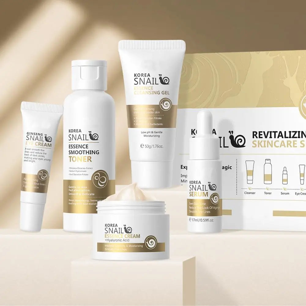 5pcs Snail Collagen Skin Care Kit Moisturising Snail Cleansing Gel, Softening Lotion, Snail Essence, Eye Cream, Snail cream