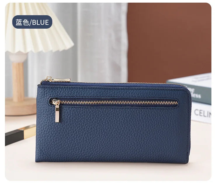 Women's Genuine Leather Long Wallets Cowhide Coin Purse Multi-card  Wallet for Women
