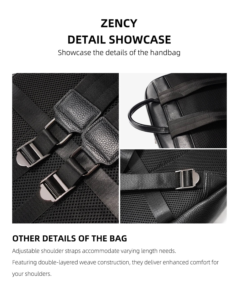 Zency Genuine Leather Backpack Bag Simple Casual Large Capacity Women's Knapsack Travel Outdoor Female Rucksack Unisex Mochilas