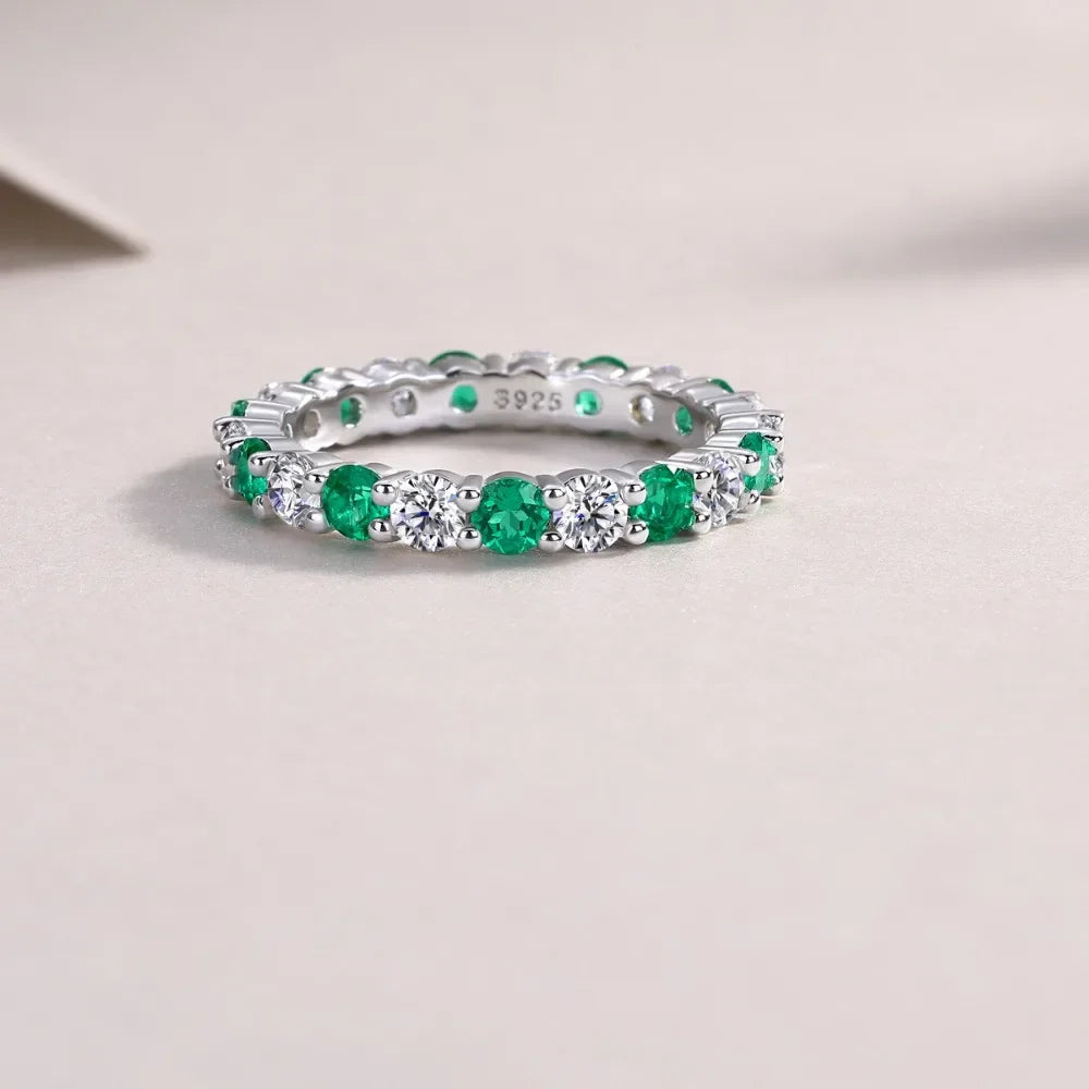 LinkerLove Lab Created Gemstone Sapphire/Emerald/Ruby Wedding Band S925 Sterling Silver Moissanite Diamond Ring Party Jewelry