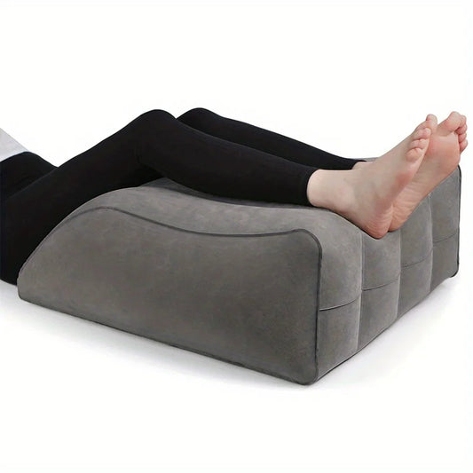 Plush inflatable leg and knee relief support cushion - gray linen wedge pillow
