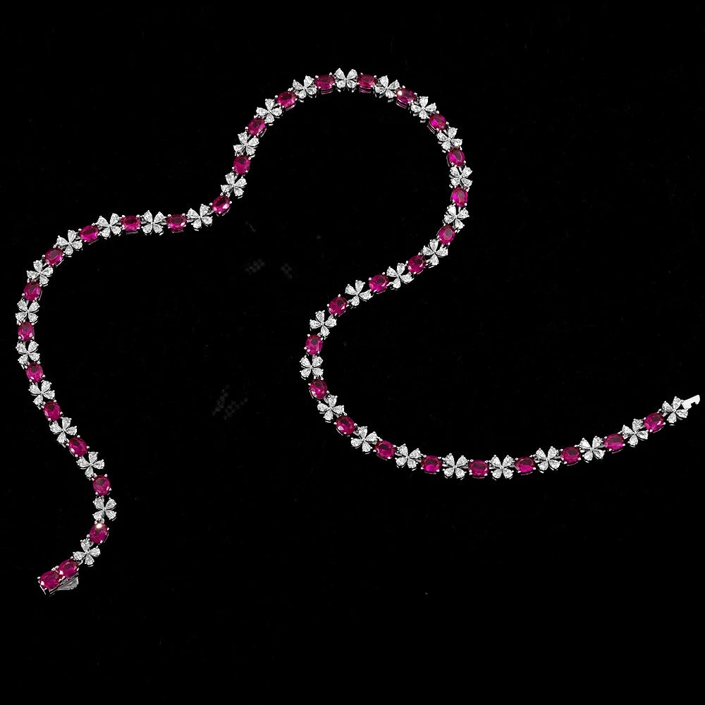 Wong Rain 925 Sterling Silver 4*5MM Sapphire Ruby High Carbon Diamond Gemstone Sparkling Necklace Fine Jewelry Anniversary Gifts